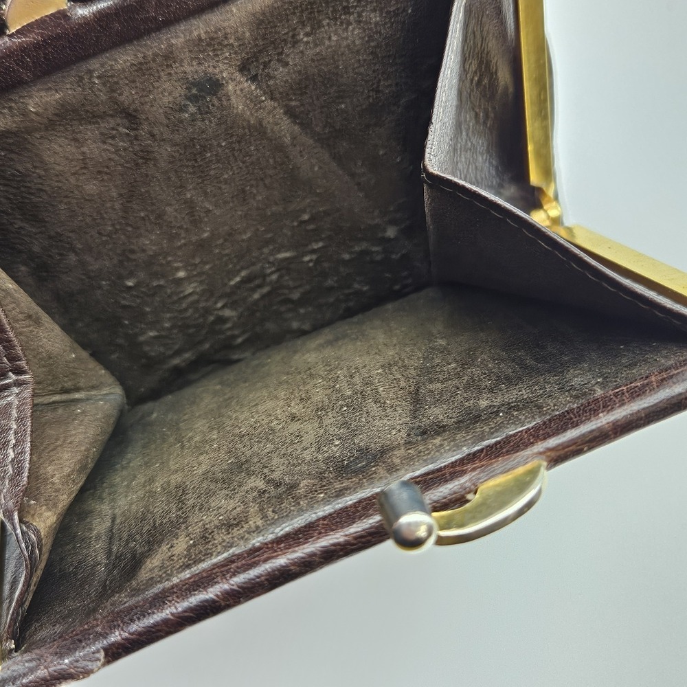L.S. Ayres Women's‎ Unisex Wallet Brown Leather Vintage Made in Italy Kiss Lock - Picture 7 of 13